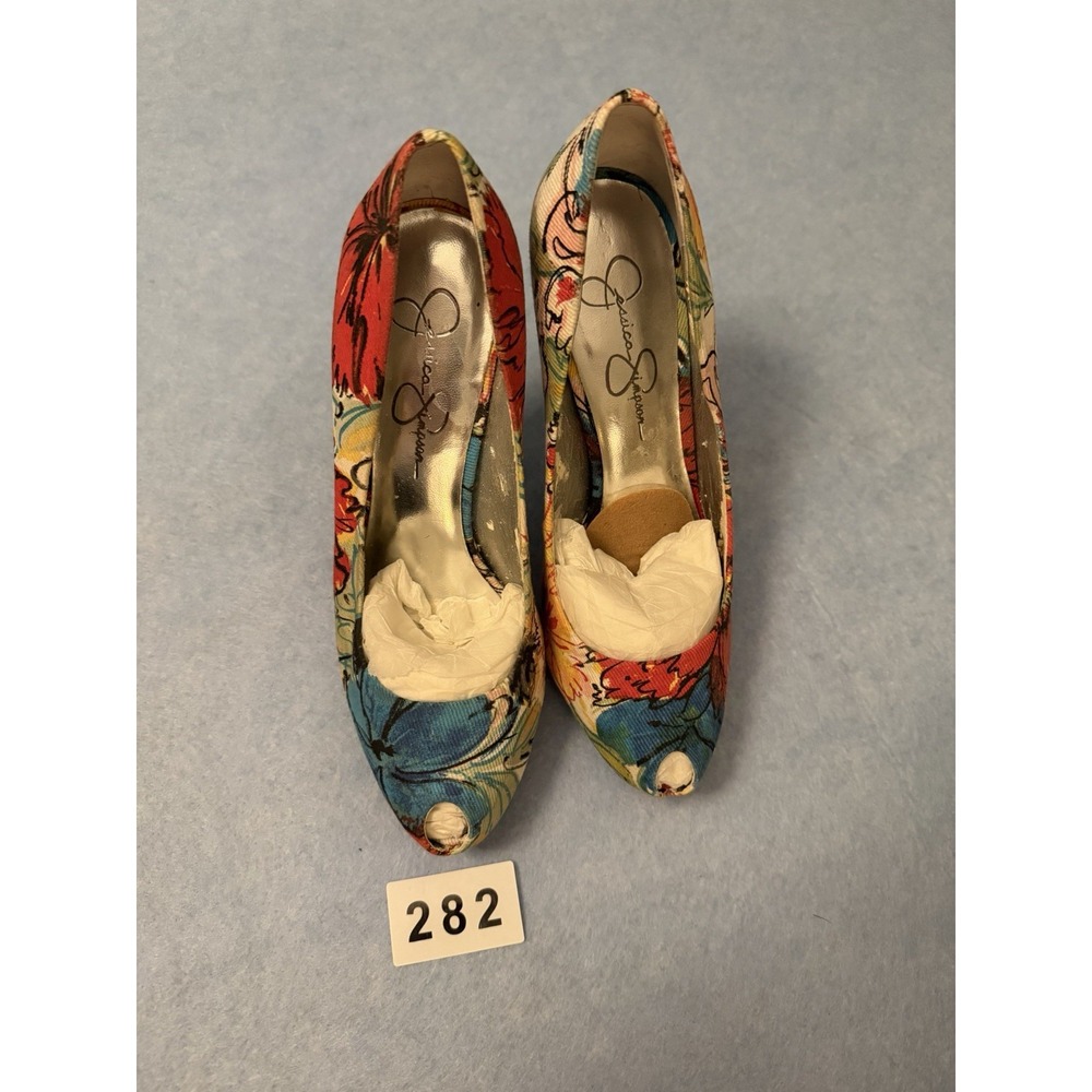 Women's Jessica Simpson High Heel Size 7 Stiletto 5" High Heel Shoes Floral Good